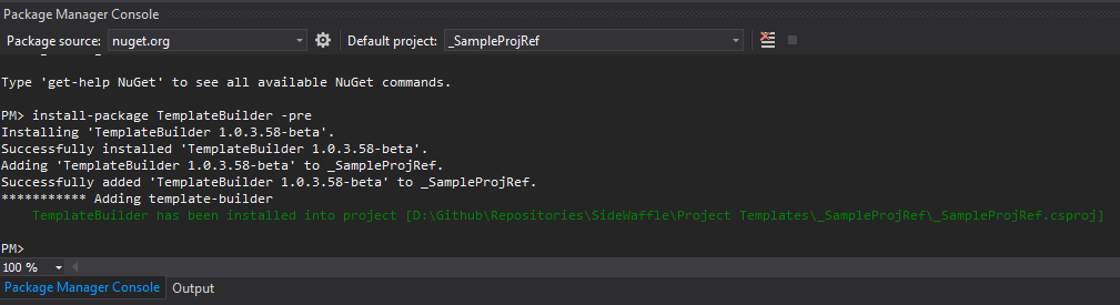Install TemplateBuilder via the Nuget Package Manager Console