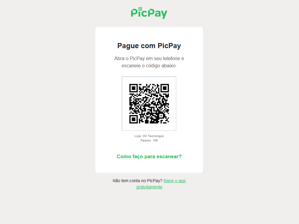 3. Exemplo da página de pagamento do PicPay.