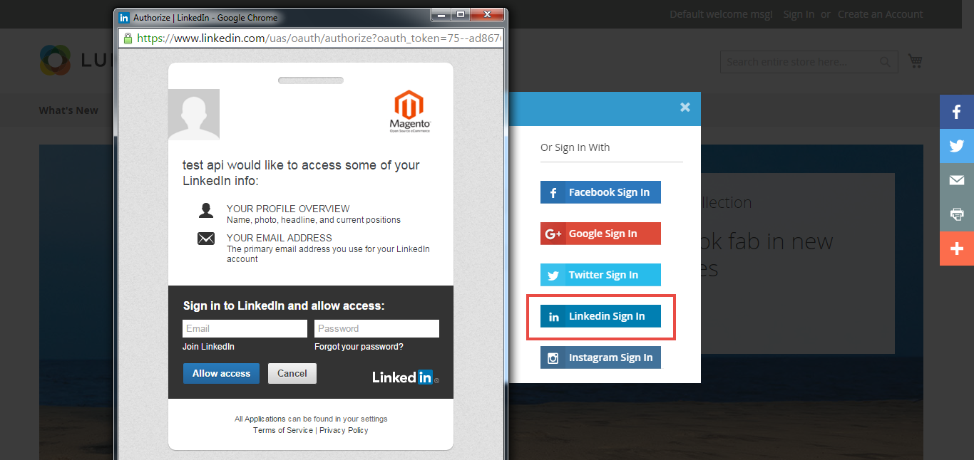 linkedin social login