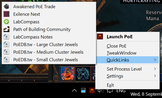 PoE Launcher Menu, QuickLinks