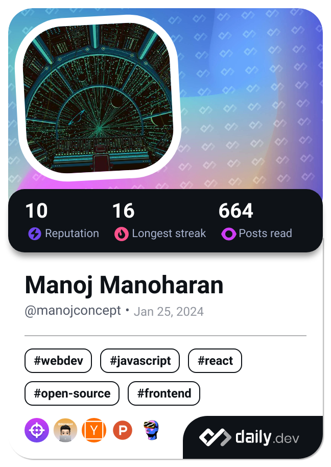 Manoj Manoharan's Dev Card