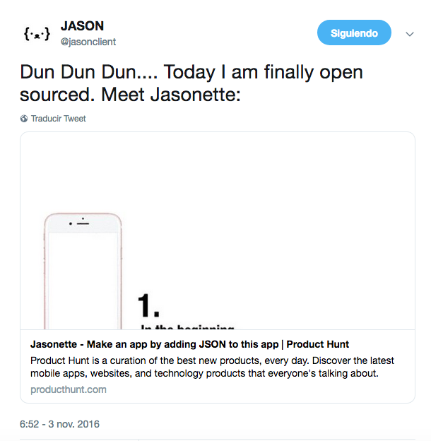 Jasonette First Tweet