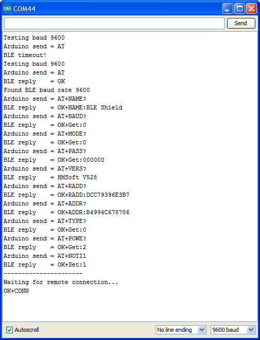 BLE Shield Serial Monitor