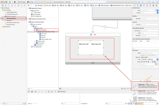 add a table in interface builder