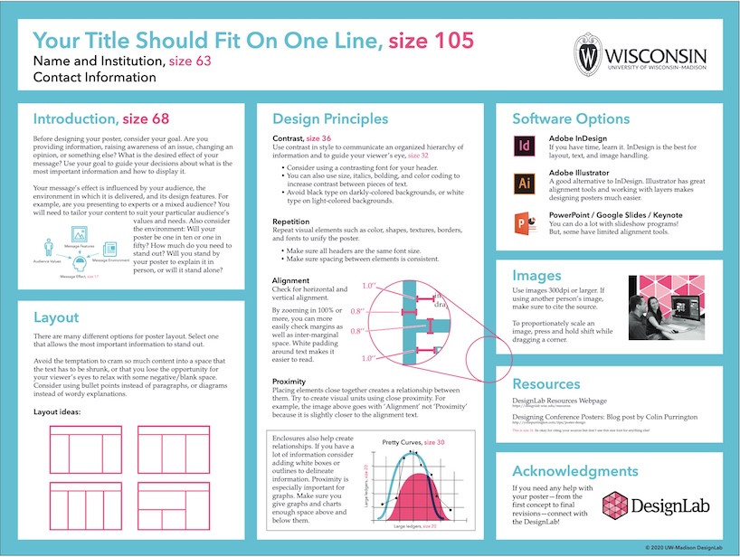 research poster design with bordered areas separating content groups