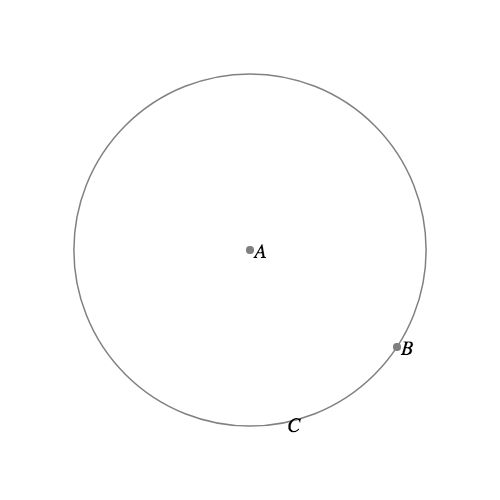 A circle, C, with center A and edge B.