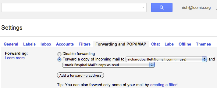 Forward all incoming mail to one primary account