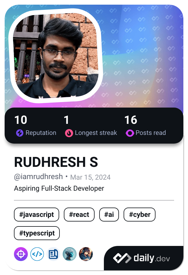 RUDHRESH S's Dev Card