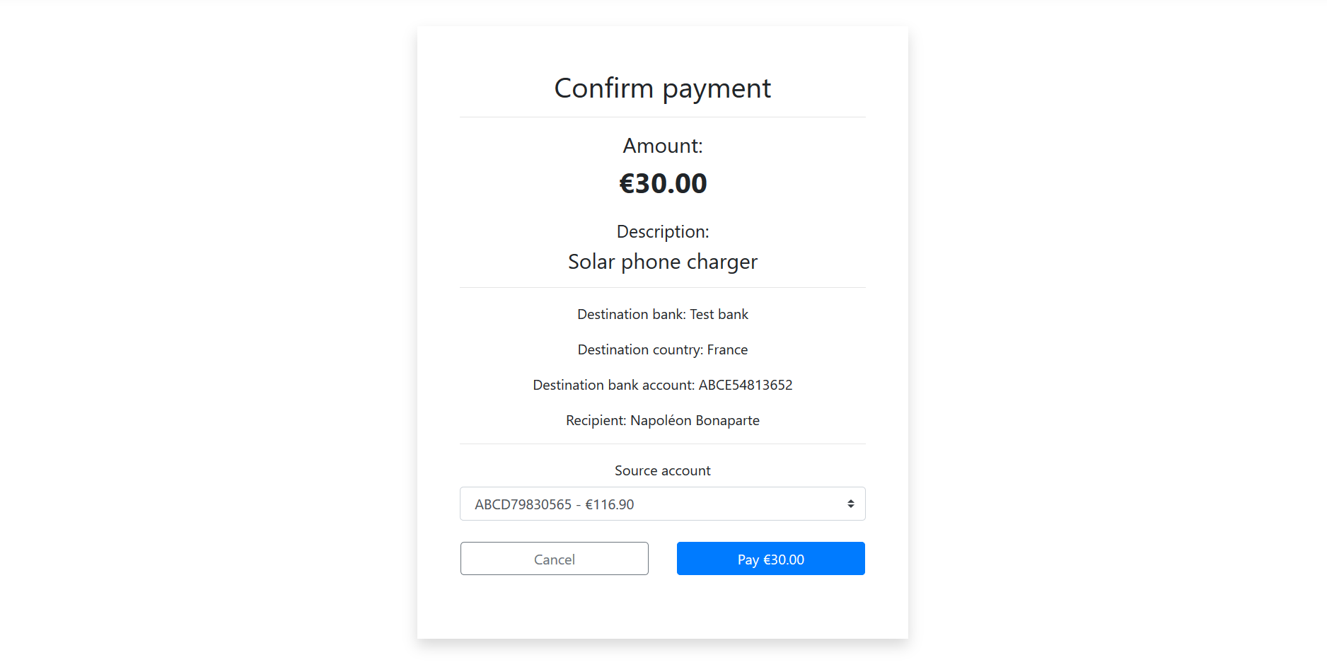 Payment confirmation page