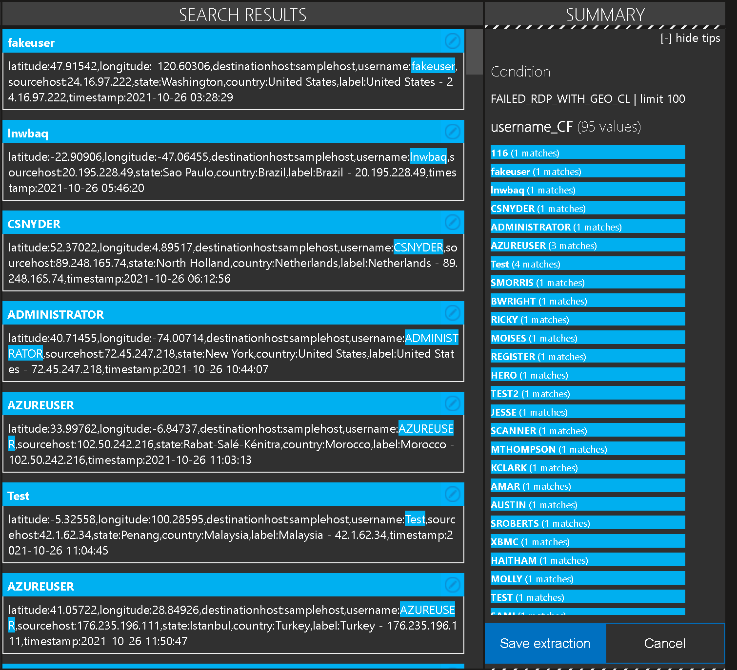 extrace username search results