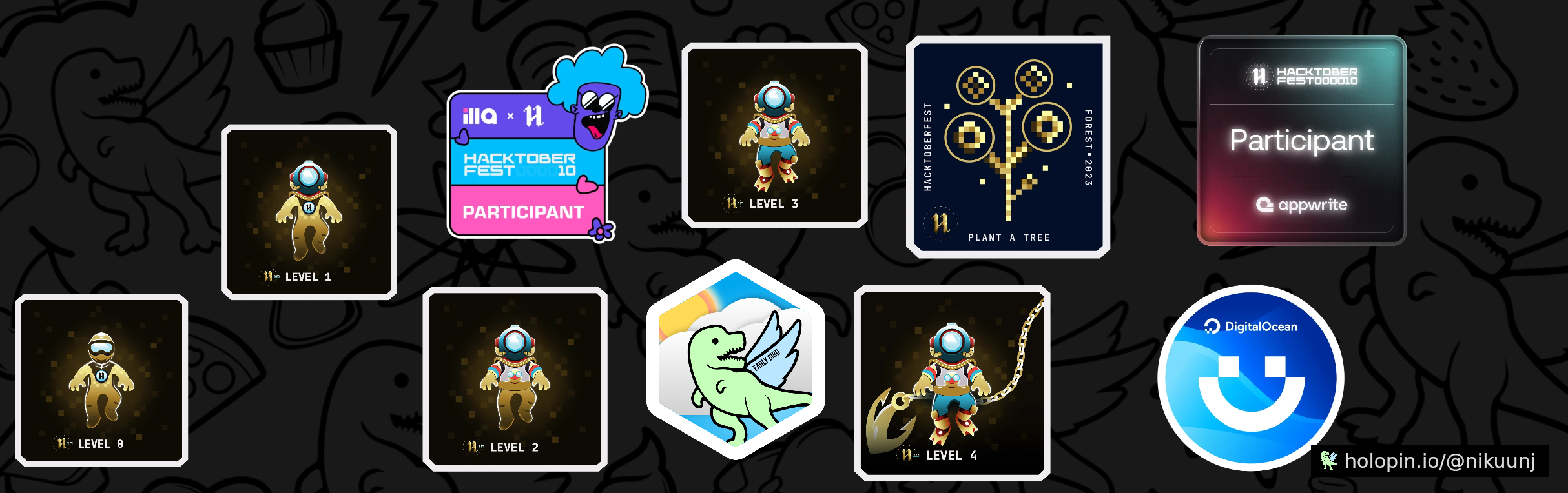An image of @nikuunj's Holopin badges, which is a link to view their full Holopin profile
