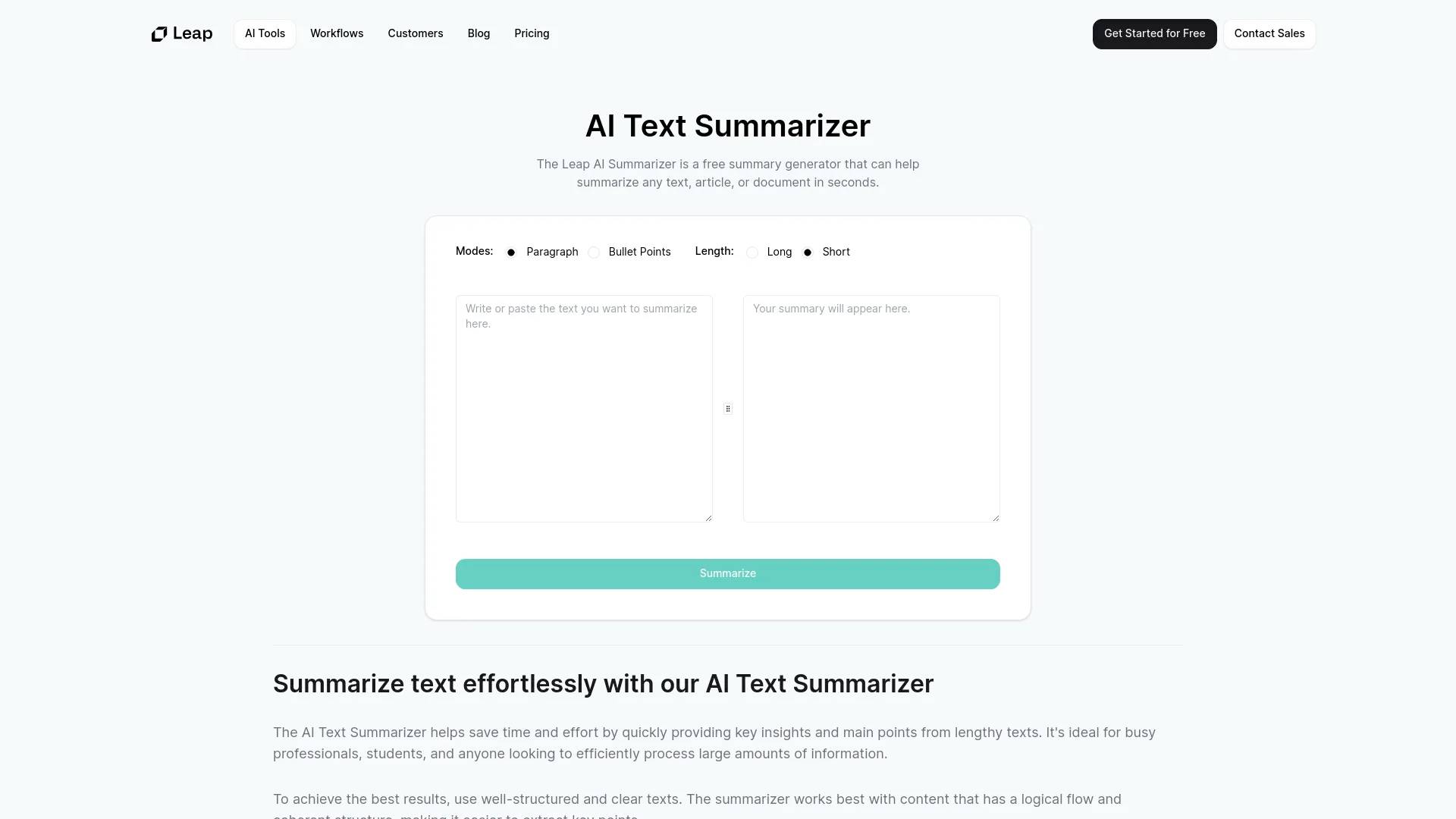 AI Text Summarizer by Leap AI