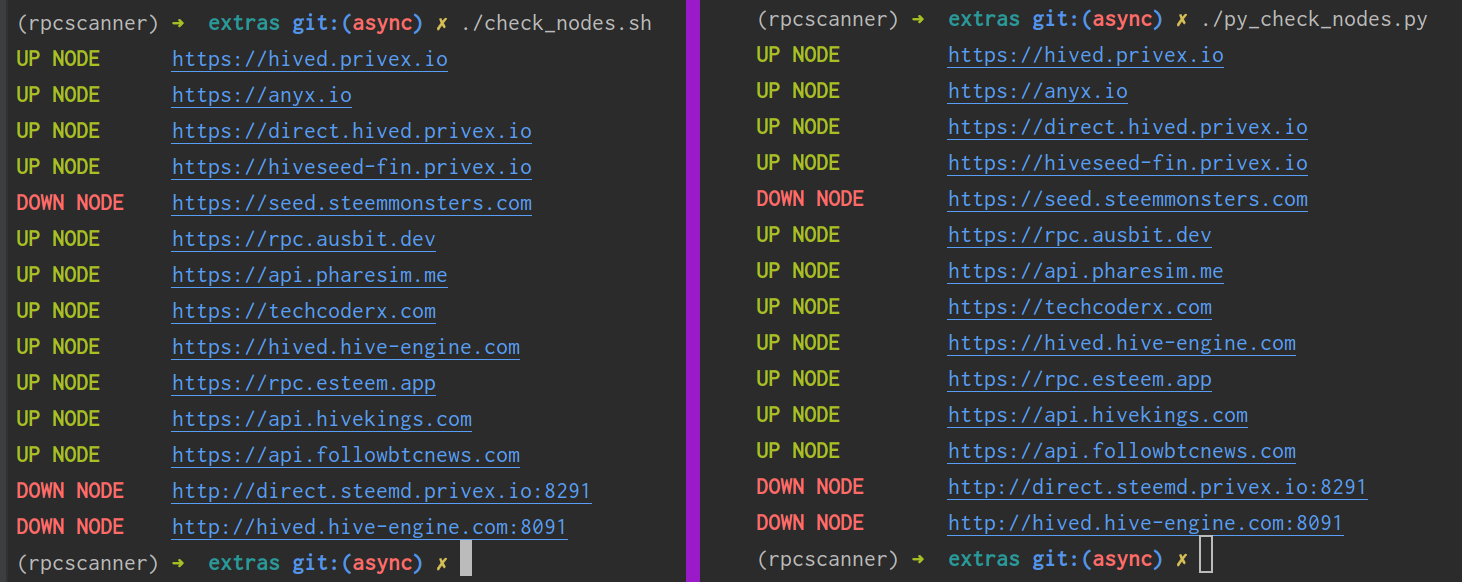 Screenshot of extras/check_nodes.sh and py_check_nodes.py running