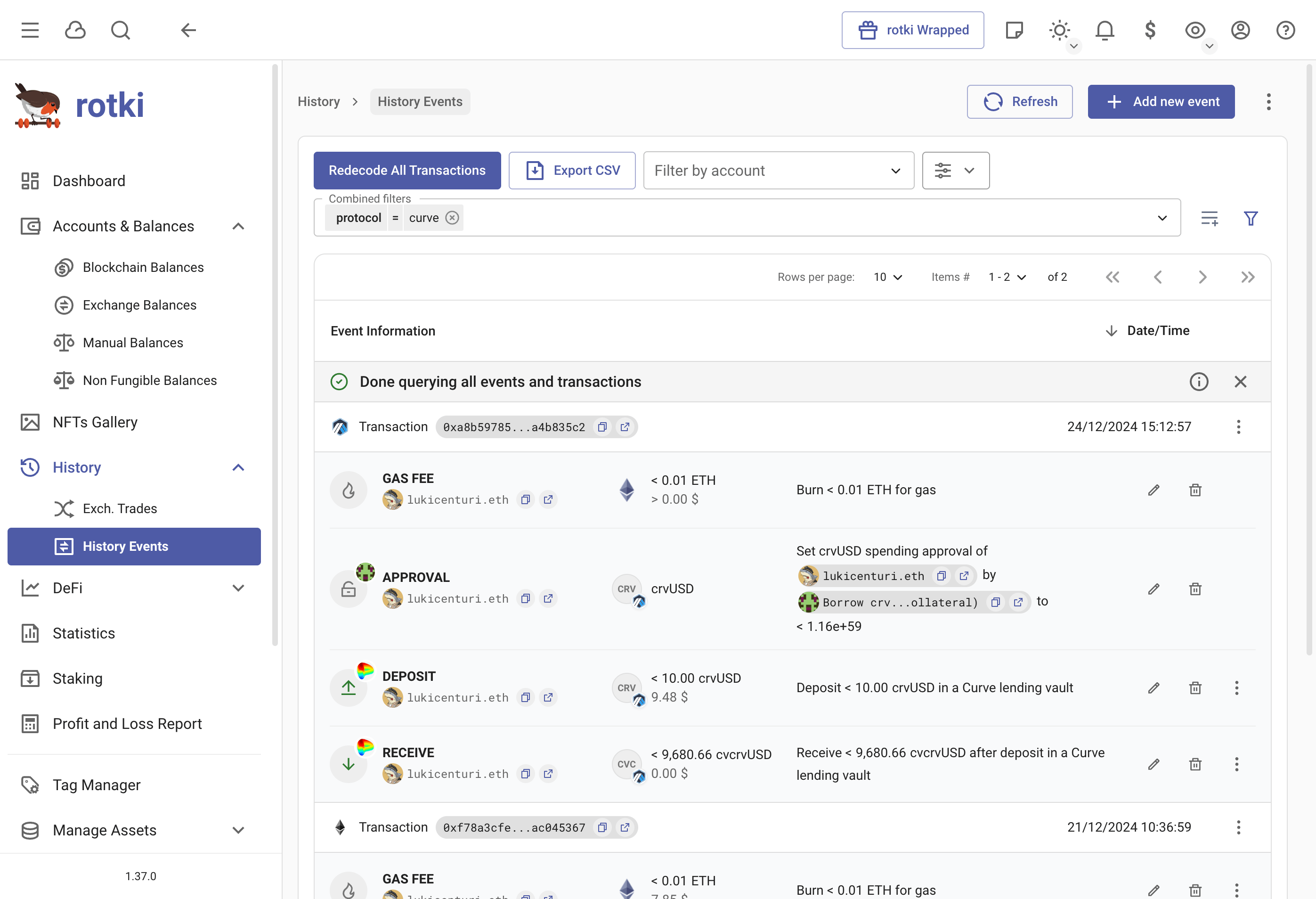 Curve Lending transactions