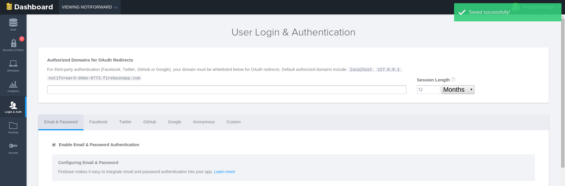 Login and auth screenshot