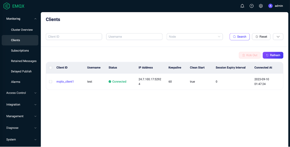 View the clients connected to EMQX Cluster