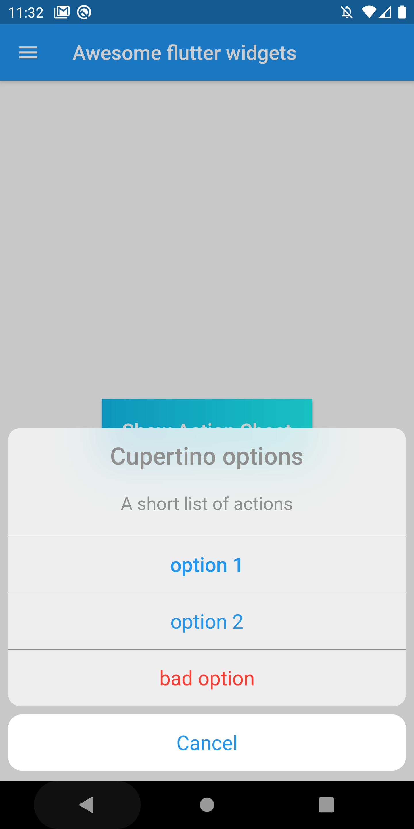 sample Cupertino action sheet