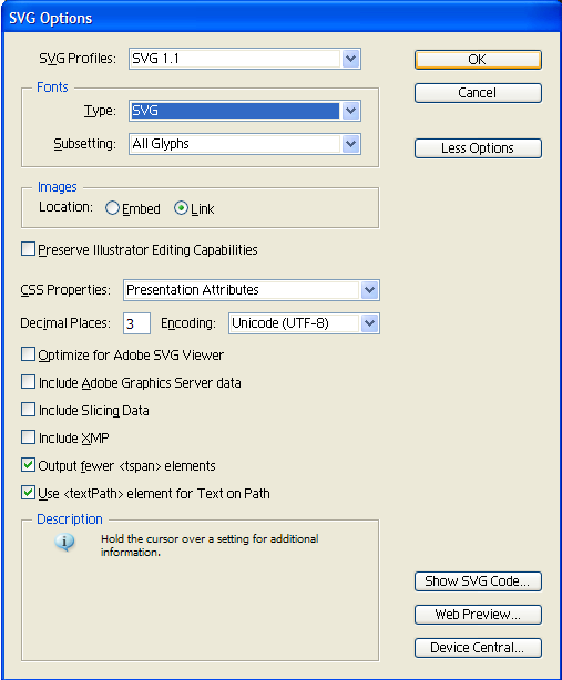 Adobe Illustrator - Export to SVG options