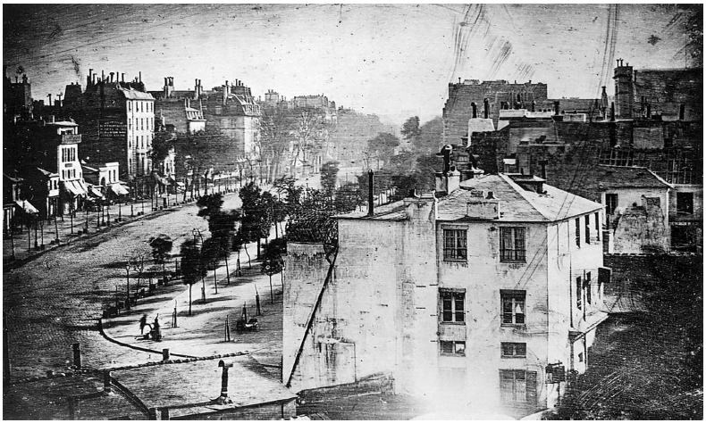 The first photograph of a person Louis Daguerre, 1838 at the Boulevard du Temple, in Paris