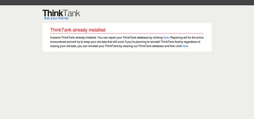 ThinkUp Install Error Page (ThinkUp already installed)