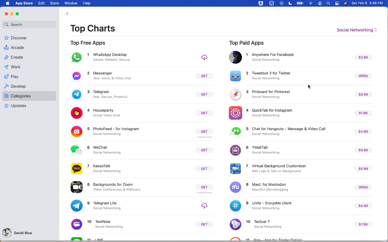 Mac App Store Top Charts - February 6th, 2020