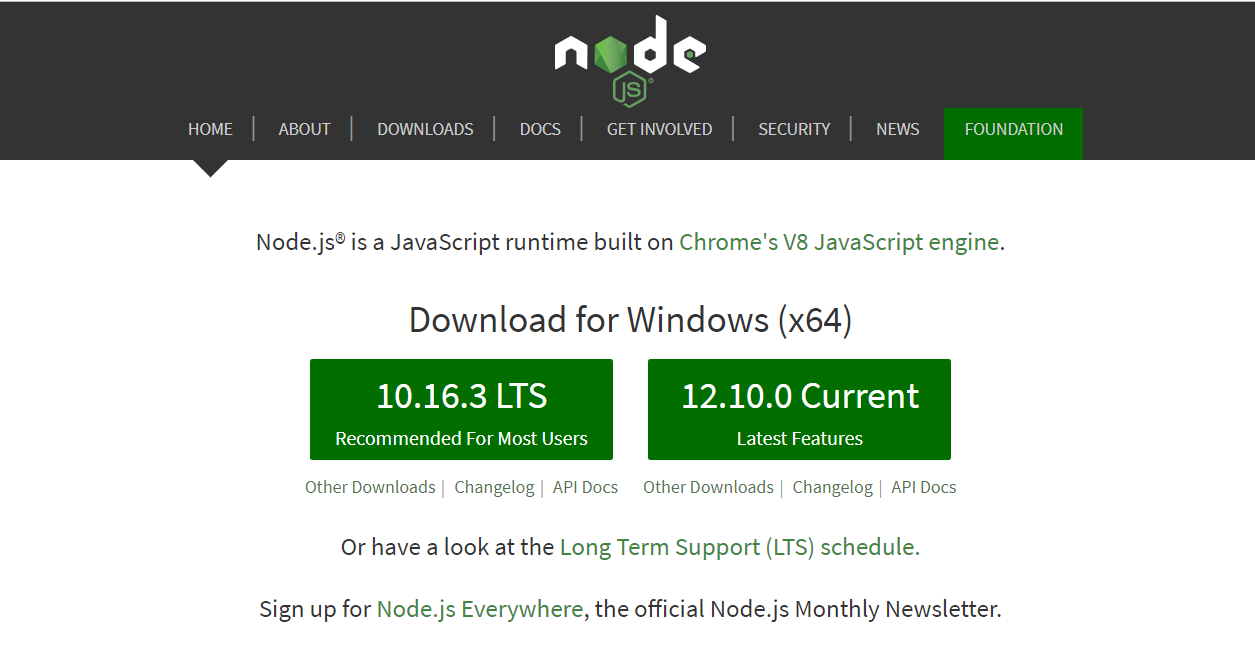 NodeJS download page