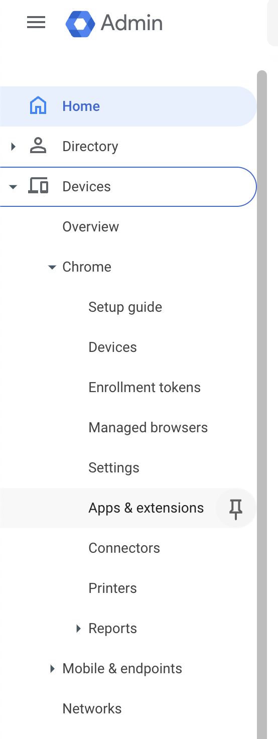 Devices / Chrome navigation