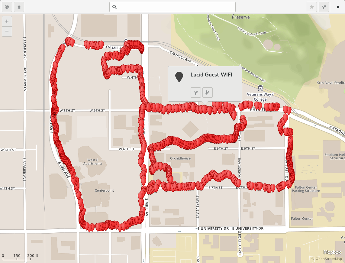 Plot of Wifi hotspots in Tempe