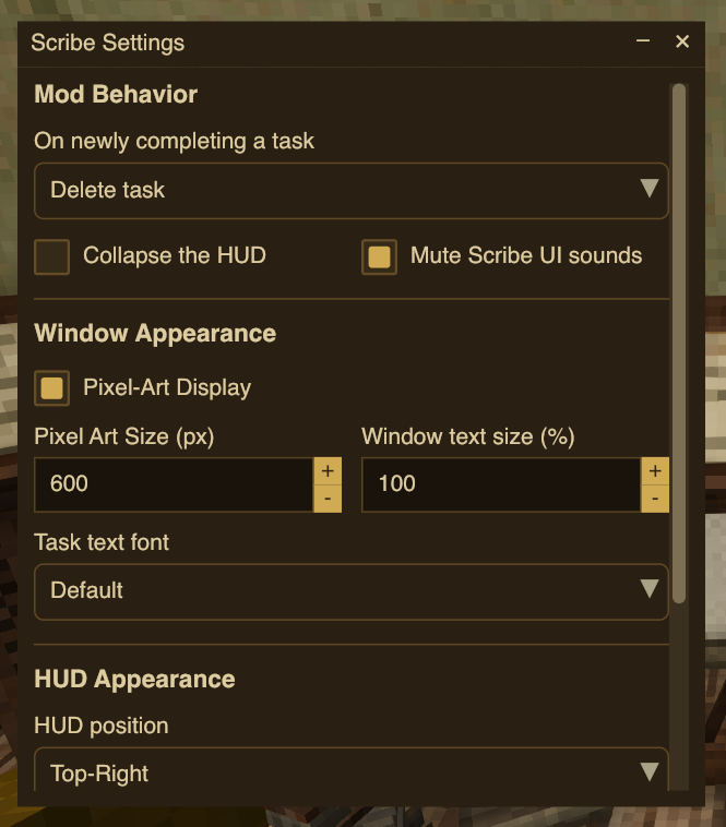 Scribe Settings Window