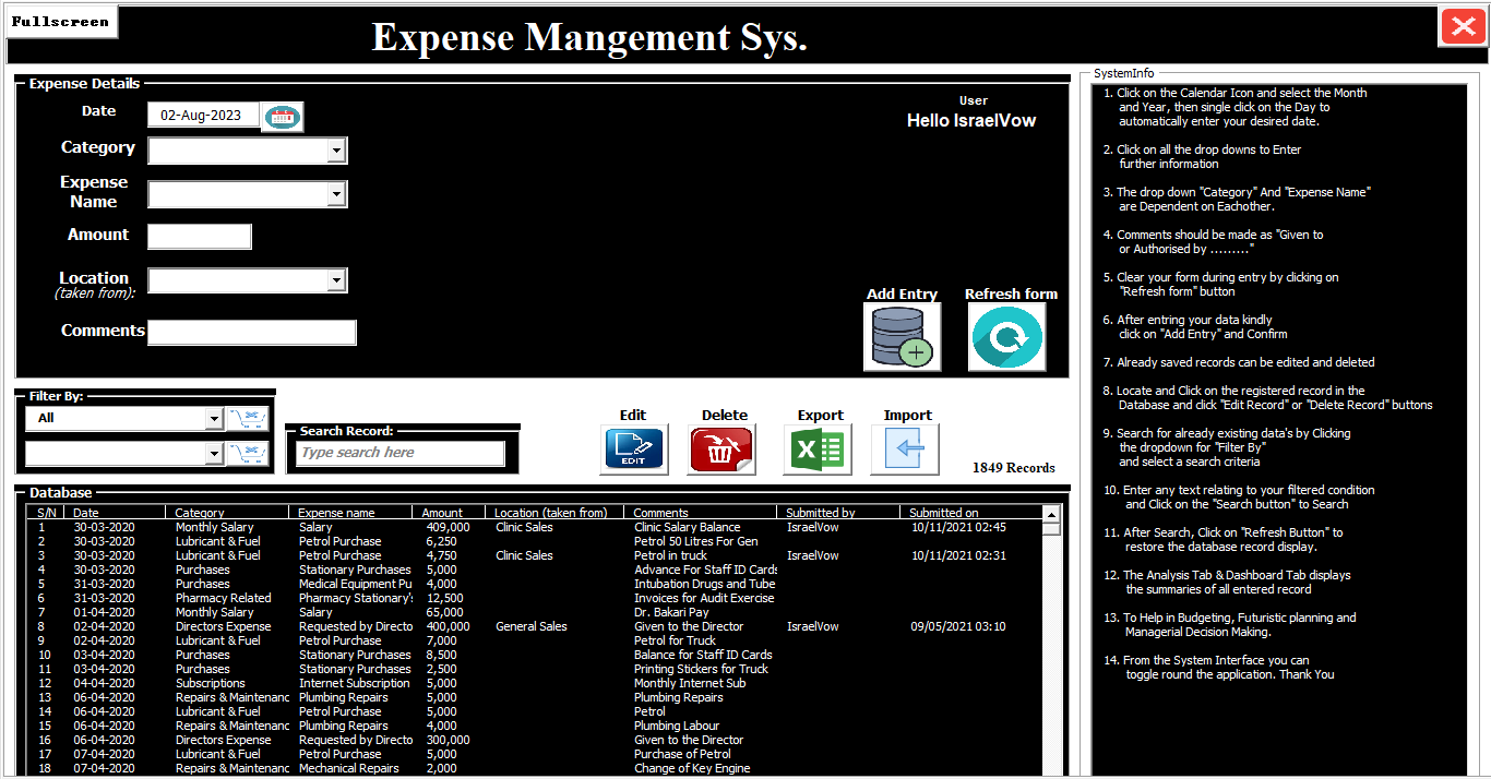 Expense Entry Form