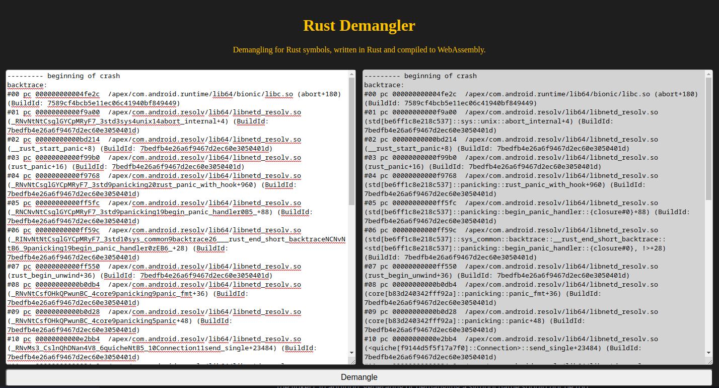 Rust Demangler Online
