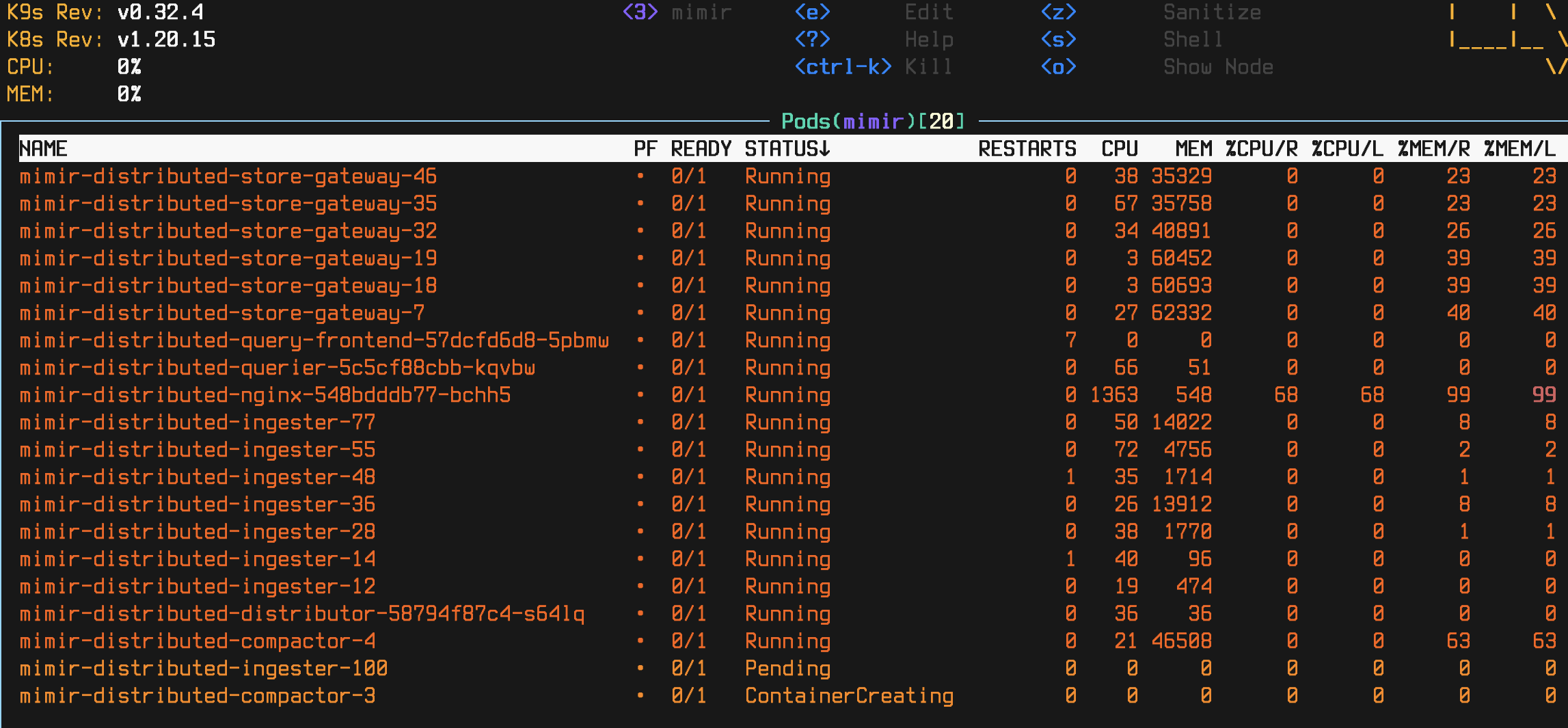 The same namespace captured moments later in Fault view