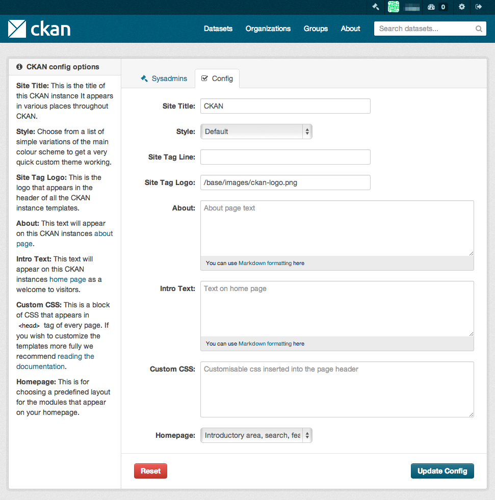 CKAN Config Panel