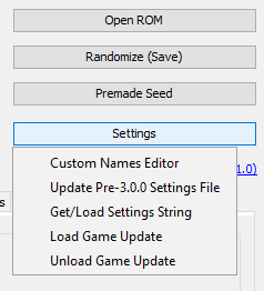 Image of Settings submenu when a 3DS game is loaded
