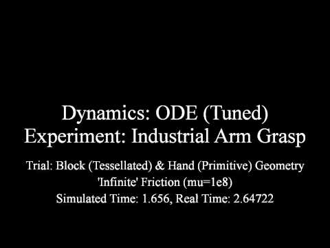 ODE (Tuned) - Industrial Arm Grasp - Tessellated Block - 'Infinite' Friction