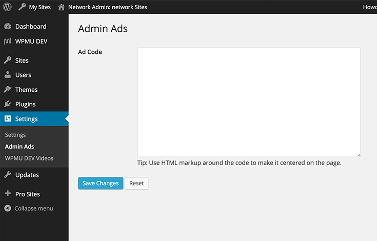 Simply copy and past code into your network admin dashboard.