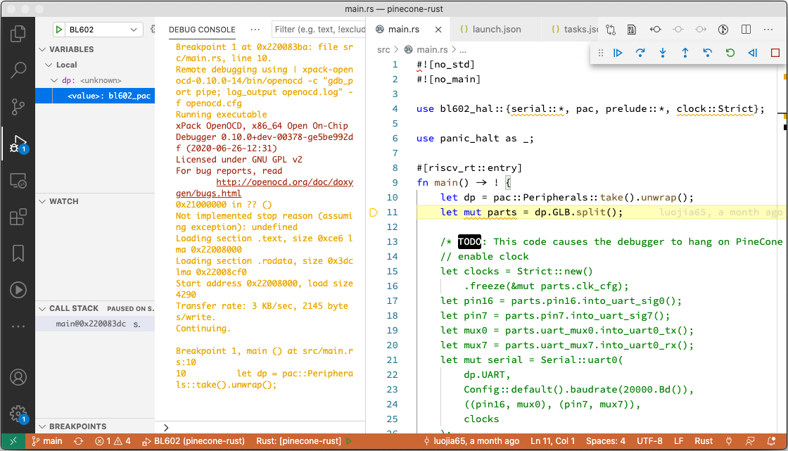 VSCode Debugger with Rust Firmware for PineCone BL602