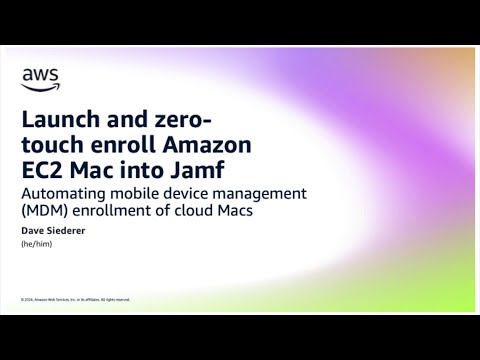 Thumbnail for a full video walkthrough of setting up an EC2 Mac instance and using this repository for zero-touch MDM enrollment of cloud Macs. The thumbnail is titled "Launch and zero-touch enroll Amazon EC2 Mac into Jamf".