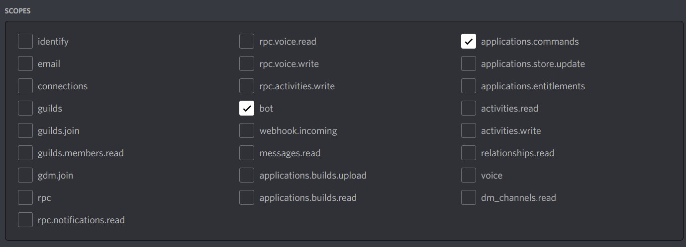 Scopes selection