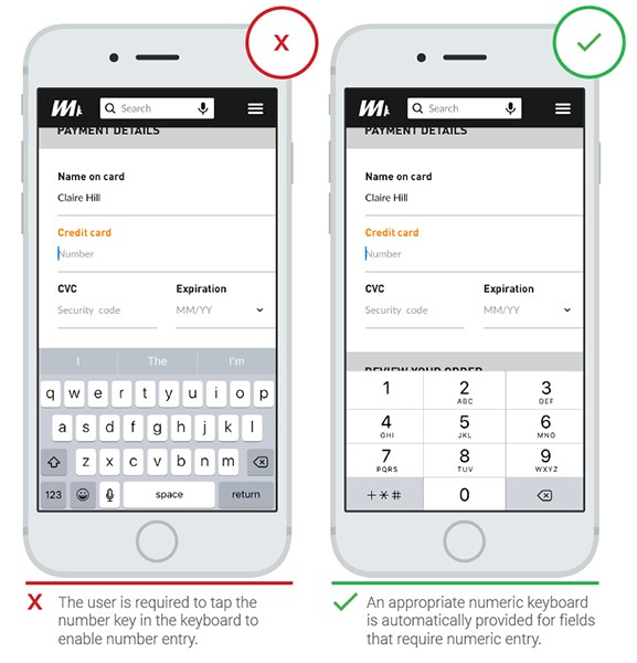 Mobile form showing numeric entry keyboard, image source: https://www.thinkwithgoogle.com/marketing-resources/experience-design/chapter-5-form-entry/ 