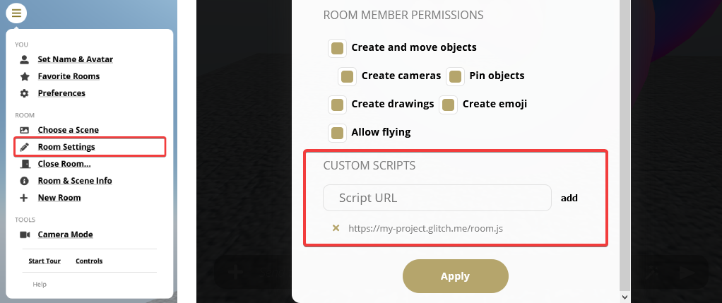 Screenshot of custom script input field