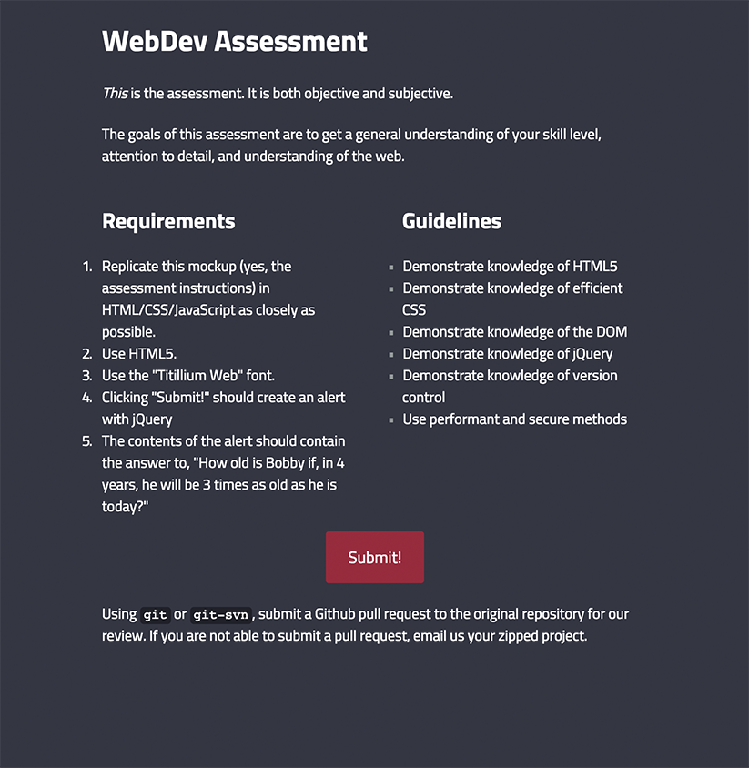 WebDev HTML Assessment