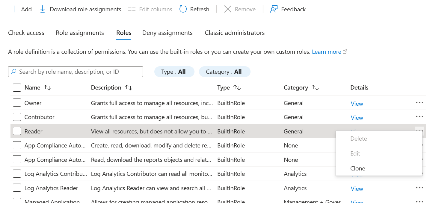 Screenshot showing cloning a role