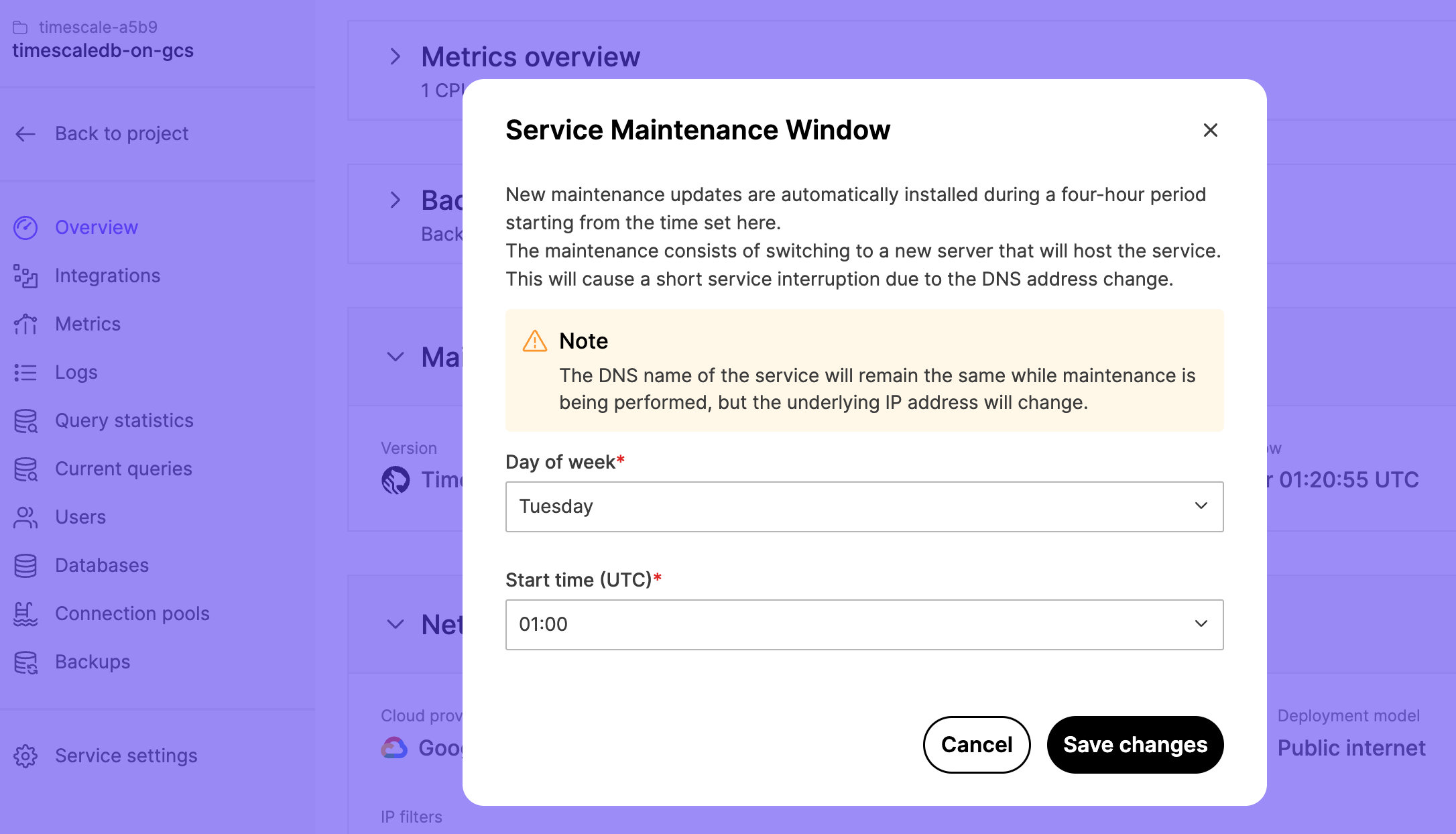 Adjust maintenance window