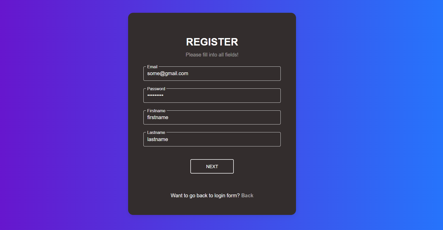 Registration page