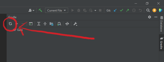 Click the refresh icon in the top left corner of the Gradle view