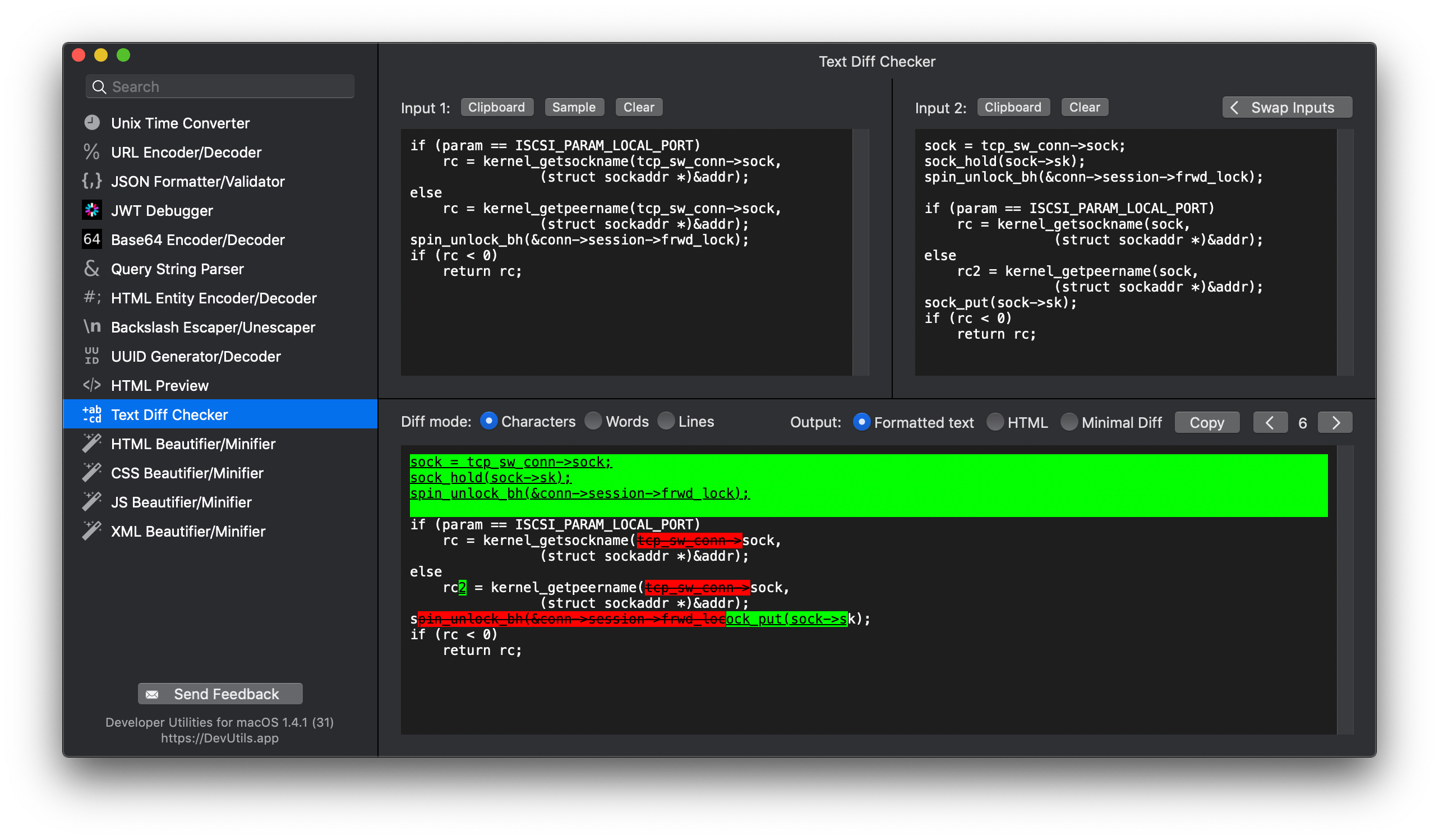 DevUtils.app: Text Diff Checker macOS app