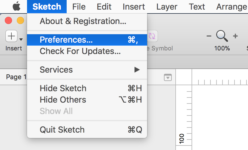 sNavigating to Preferences through the Mac toolbar > Sketch > preferences