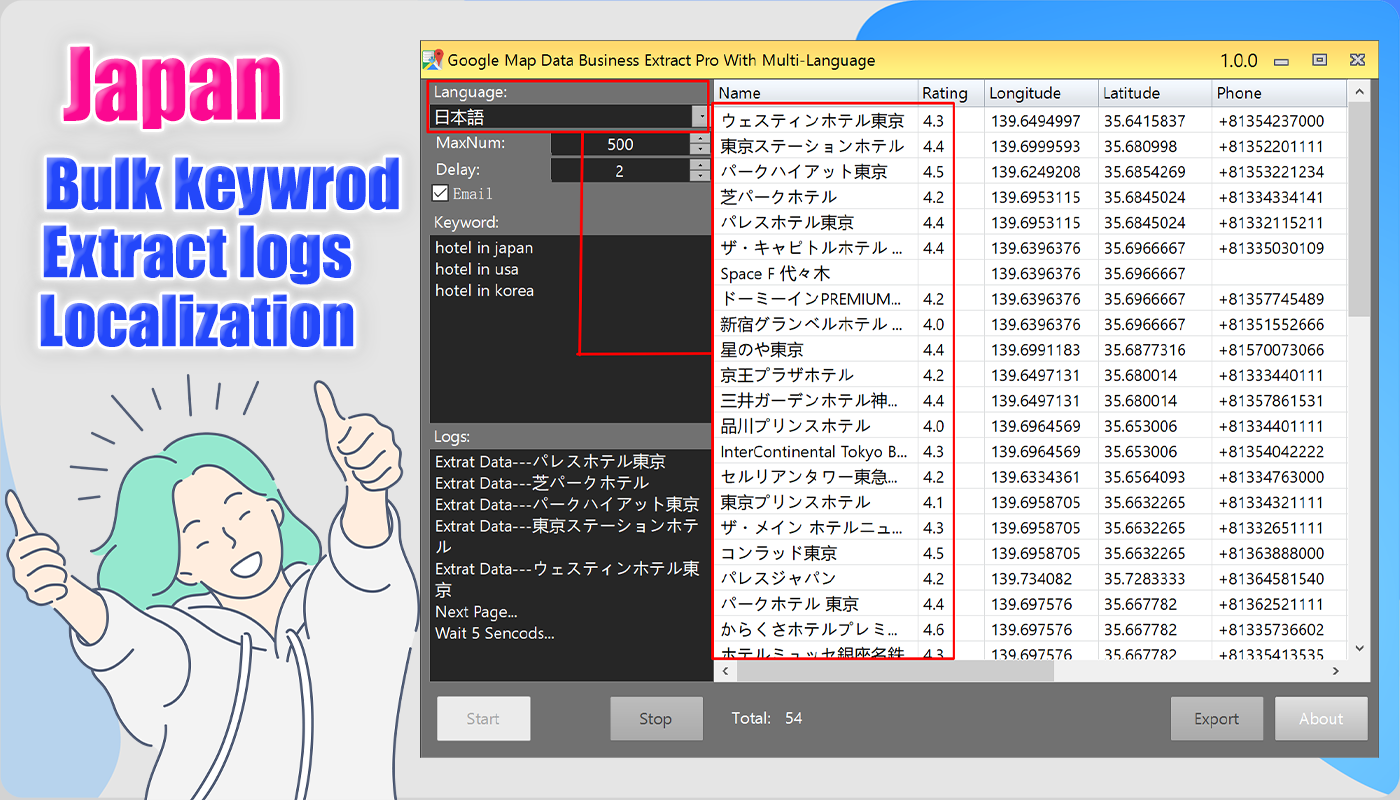 Google Map Business Extractor App with Multi-Language-Japan