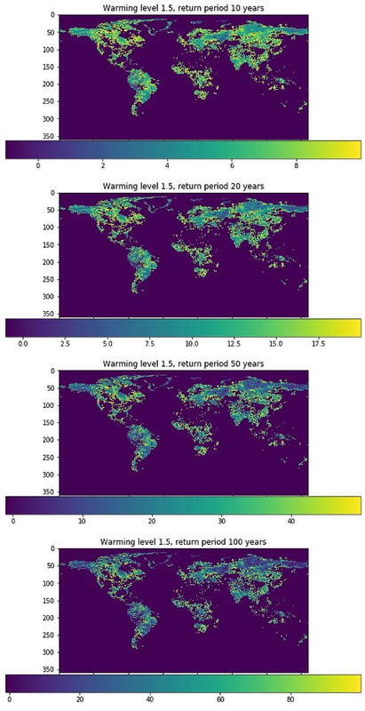 Flooding frequency 1.5 degree scenario